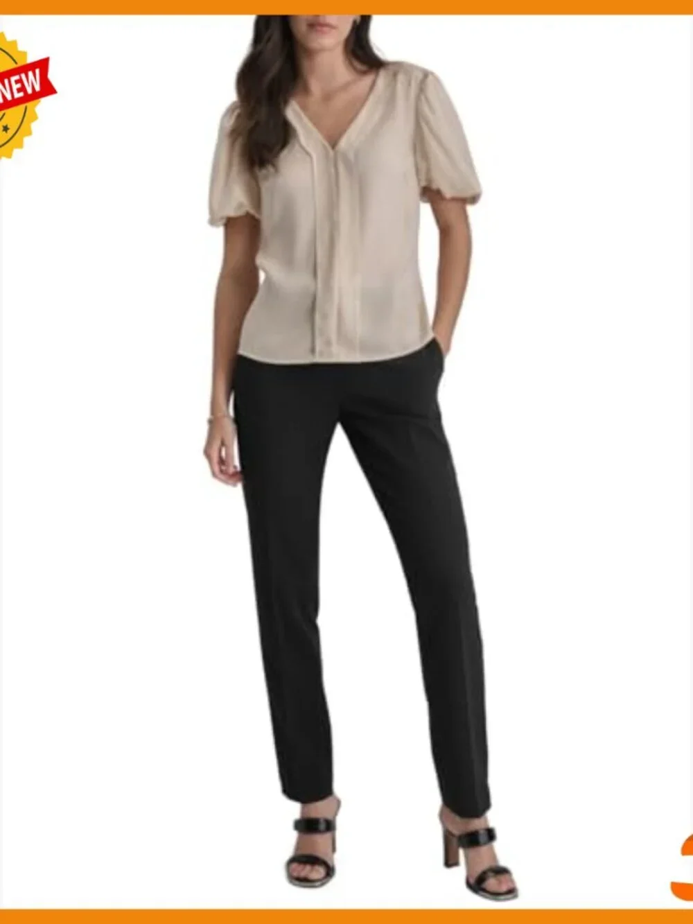 Short Sleeve V-Neck Pleated Puff Sleeve Blouse for Work